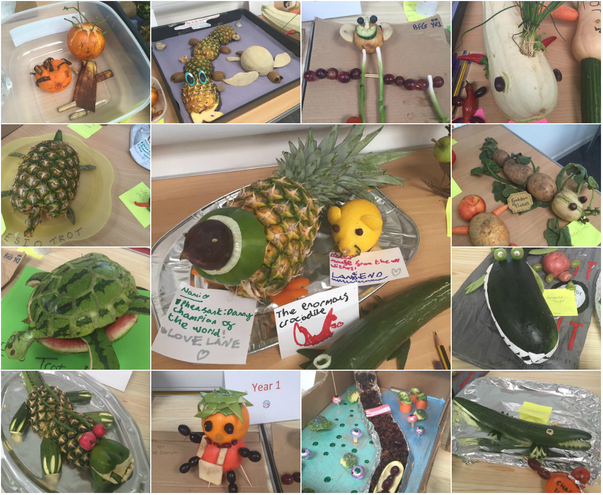 Roald Dahl themed funky fruit and veg